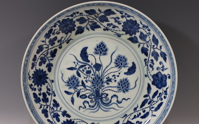 IMPERIAL CHINESE BLUE WHITE LOTUS DISH - YONGZHENG MARK AND PERIOD