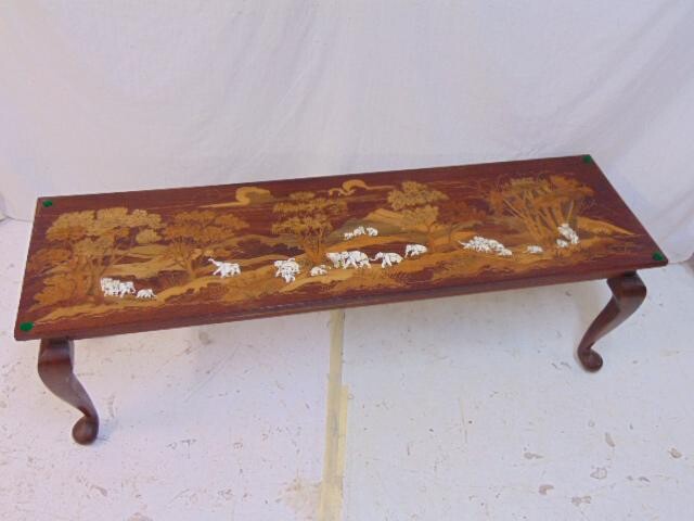 Inlaid Indian coffee table, rosewood inlaid with exotic
