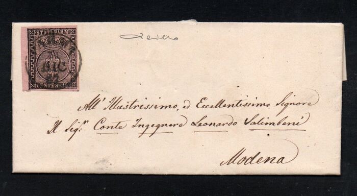 Italian Ancient States - Parma 1852/1855 - Two letters with 25 cents 1st issue and 15 cents 2nd issue - Sassone NN. 4 & 7a
