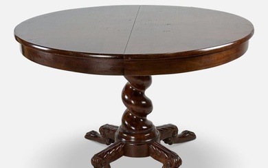 Italian Round Barley-Twist Column Dining Table w/Two Extension Leaves