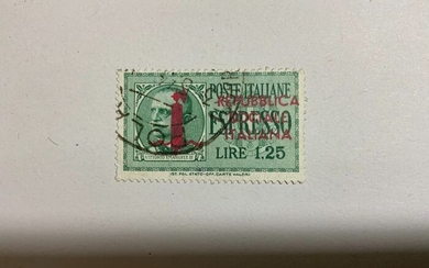 Italy 1944 - RSI - express stamp, 1.25 lire green with lilac carmine overprint - Sassone N. 21EA