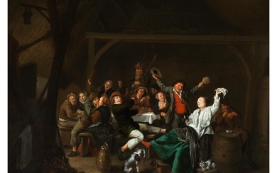 Jan Miense Molenaer, 1609/10 Haarlem – 1668 ebenda, FRÖHLICH FEIERNDE GESELLSCHAFT IN GASTHAUS