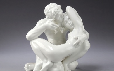 Jens Jacob Bregnø for Dahl-Jensen. 'Paradis', figure group in blanc de chine porcelain