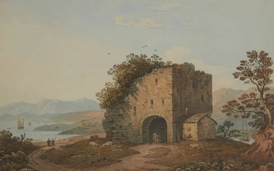 John Varley, OWS, British 1778-1842- Tarbert Castle, Dumbarton; pencil and...