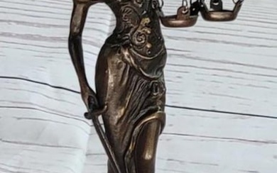 Justice Embodied: Lady Blind Justice - Inspired Bronze Statue on Marble Base by Mayer - 9" x 4"