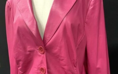 LAFAYETTE 148 Luxury Pink Leather Jacket, Plus Sz