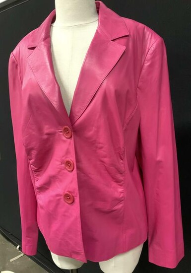LAFAYETTE 148 Luxury Pink Leather Jacket, Plus Sz