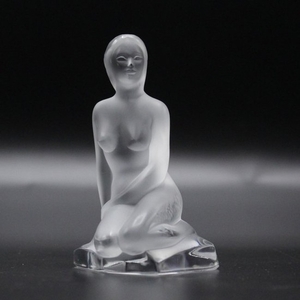 LALIQUE FRANCE, Frosted Crystal Glass Mermaid on a Rock