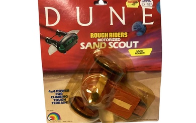 LJN (c1984) Dune motorised Sand Scouts including Sand Crawler, Sand Roller & Sand Tracker No.s 8020 (complete set), plus Feyd action figure, all on card with bubblepack (4)