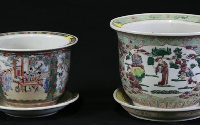 LOT OF TWO ANTIQUE CHINESE FAMILLE ROSE CACHEPOTS