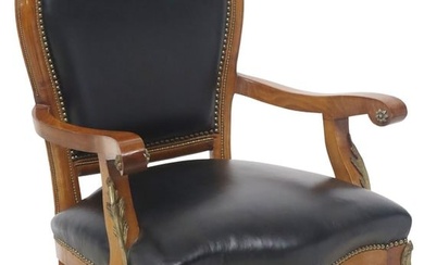 LOUIS XV STYLE BLACK UPHOLSTERED ARMCHAIR/ FAUTEUIL