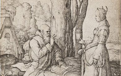 LUCAS VAN LEYDEN The Temptation of St. Anthony. Engraving, 1509. 163x145 mm; 6...