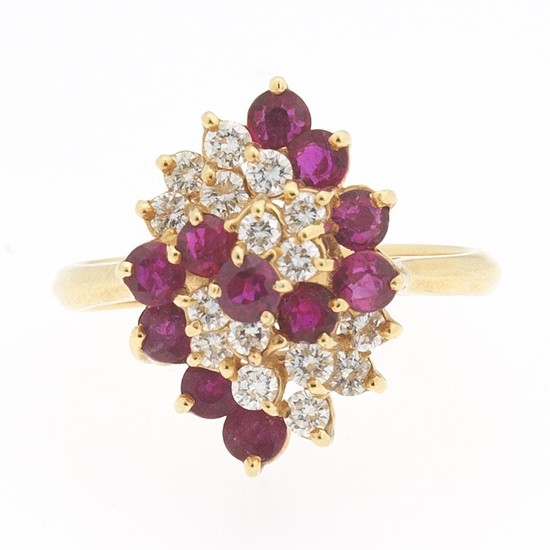 Ladies' Gold, Ruby and Diamond Cluster Ring