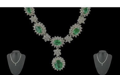 Ladies - Stunning 18ct White Gold Diamond and Emeralds Set N...