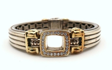Lagos 18Kt & Sterling Silver Diamond Bangle Bracelet