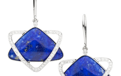 Lapis Lazuli, Diamond, White Gold Earrings Stones: Full-cut diamonds...