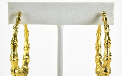 Large 14kt Yellow Gold Faux Bamboo Hoop Earrings