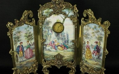 Large Austrian Viennese Vienna Enamel Screen With Clock