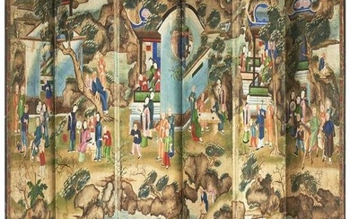Large Chinese Export Painted Floor 6-Panel Screen