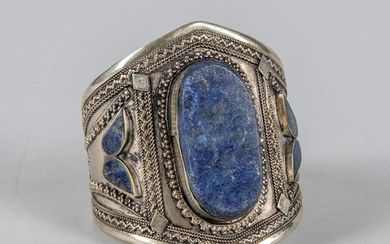 Large Lg Silver Cuff with Lapis Stone