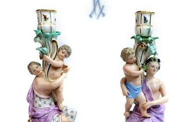 Large Pair of 19th C. Meissen Figural Candle Holders