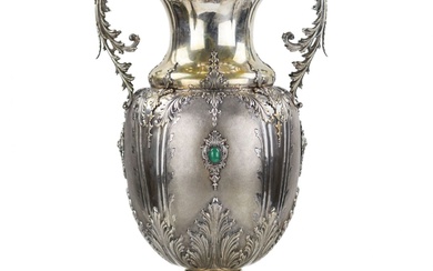 Large, amphora-shaped, silver vase. Italy. 20th century.