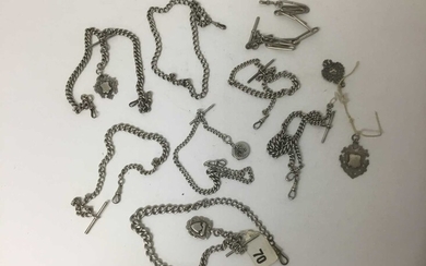 Large collection of late 19th / early 20th century silver watch fob chains