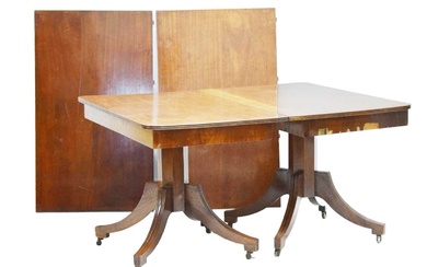 Late Georgian mahogany twin pillar extending dining table