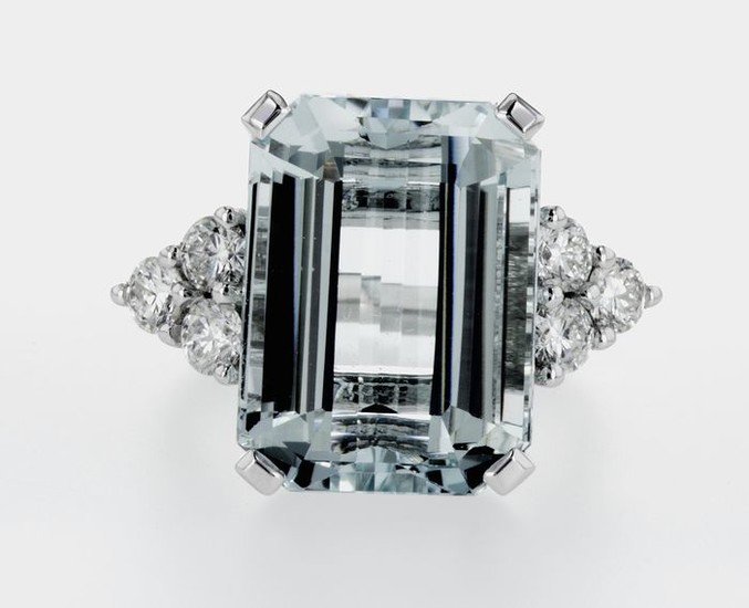 Lilo Diamonds - 18 kt. White gold - Ring - 12.84 ct Natural - Aquamarine, Diamond