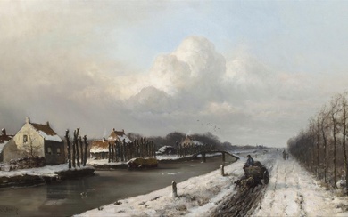 Louis Apol (1850-1936), Winter landscape near The Hague with dog...
