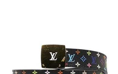 Louis Vuitton Monogram Multicolor Suntulle LV Cut Belt 80/32 M6890 Noir Black PVC Leather Women's