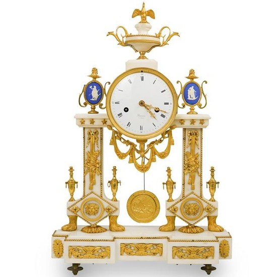Louis XVI Gilt Bronze and Mounted Marble Portico Clock