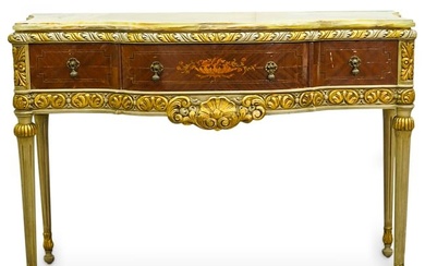 Louis XVI Style French Onyx Top Wooden Console Table