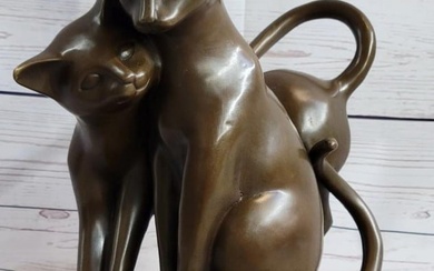 Loving Cats Orignal Bronze Sculpture On Marble Base - 11.5" x 10.5"