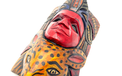 MEXICAN MASK: GUERRERO FOLK ART - HAND CARVED - HUMAN ANIMAL - HAND PAINTED.