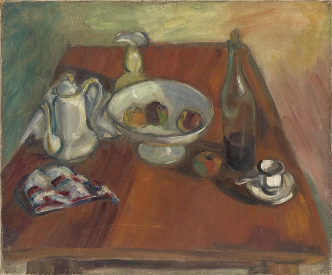 MORGAN RUSSELL Still Life. Oil on canvas, circa 1920. 605x730 mm; 24x29 inches....