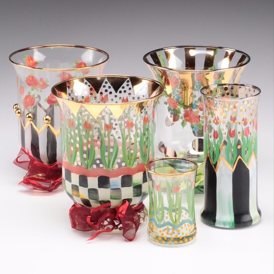 MacKenzie-Childs "Circus" Footed and Other Glass Vase and Tumbler