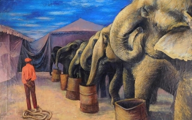Marco De Marco Circus Elephant O/C Painting