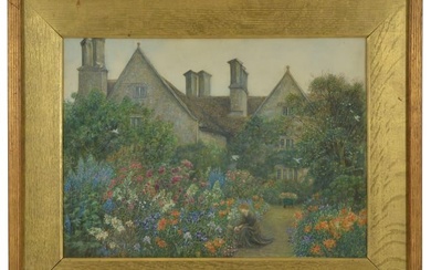 Marie Spartali Stillman. British. "Kelmscott". Original Pre-Raphaelite painting of Kelmscott Gardens