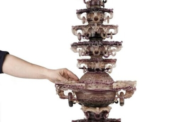 Massive Chinese Carved Fluorite Temple Urn