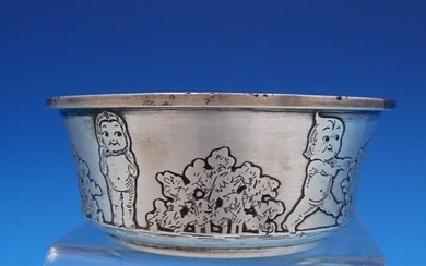 Matthews Co Sterling Silver Child's Bowl Acid Etched w/Kewpie and Bushes
