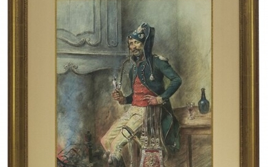 Maurice ORANGE (1868-1916) Officier supérieur de Chasseurs à cheval, Ière République, fumant la pipe
