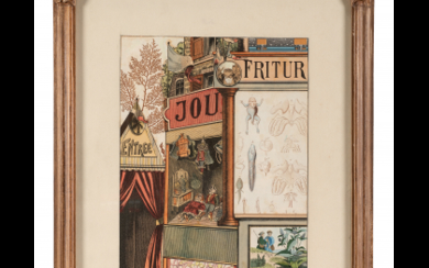 Max Ernst ( Bruhl 1891 - Parigi 1976 ) , "Vu à la foire de Neuilly" 1970 collage cm 31.5x24 Signed lower right Provenance Alexandre Iolas, Paris Paolo Marinotti collection,...