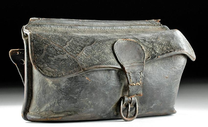 Mid-19th C. American Leather Bag w/ Brass Buckle