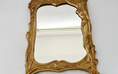 Mirror- Large Art Nouveau "Lady By The Lake" Standing Mirror - Brass, Glass