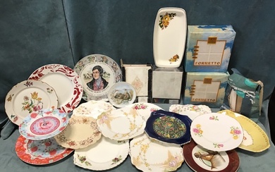 Miscellaneous sandwich plates, collectors plates, a two-tier cakestand, floral, pairs,...