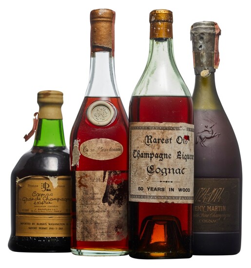 Mixed Cognac, Hennessy, Cuvée Bicentenaire Wax capsule, badly bin-soiled and damaged label Level 6cm (1) Rarest Old Champagne Liqueur Cognac, 50 Years in Wood Corroded capsule, bin-soiled and damaged label Level 7.5cm (1) J. Danflou & Co, Grande...