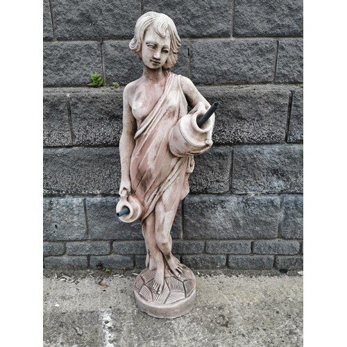 Moulded stone statue of a Grecian lady {101 cm H x 34 cm W x...