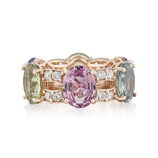 Multi-Colored Sapphire and Diamond Eternity Band