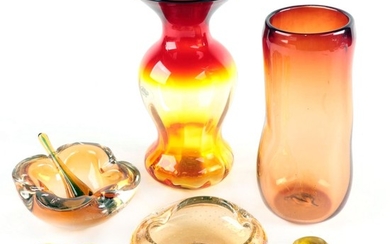 Murano Bullicante Glass and Blenko Amberina Glass with Others, Vintage